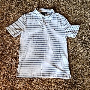 Boys Size 10-12 Ralph Lauren Polo Shirt White with Blue Stripes
